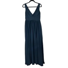 JJ's House Women's Sz 4 Chiffon Bridesmaid Navy Maxi Dress Front slit Sleeveles