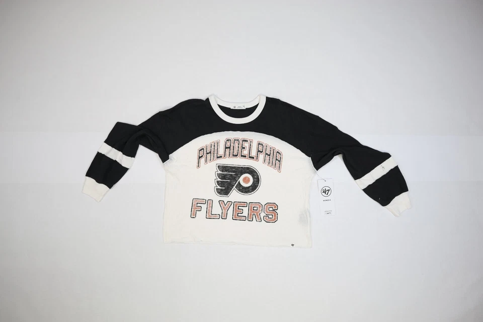 47 Womens NHL Philadelphia Flyers Double Header Curve Long Sleeve Crop Shirt S - Image 3 of 4