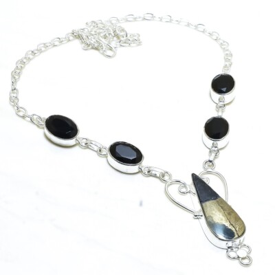 APACHE SILVER ネックレス Apache Pyrite, Black Onyx 925 Silver Fashion Jewelry Necklace 18