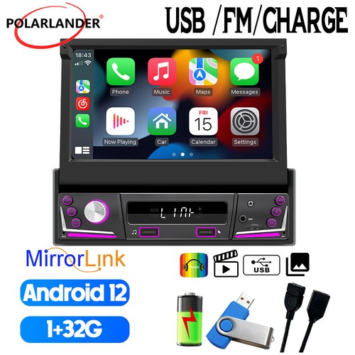 7" Single Din 1+32G Flip Out Wireless Carplay Android Auto Car Radio BT WiFi/GPS