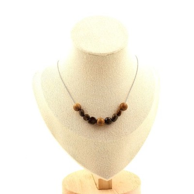 Halskette 9 Perlen Bronzit Du Brazilien + Holz 8 MM Kette Stahl Größe Personna