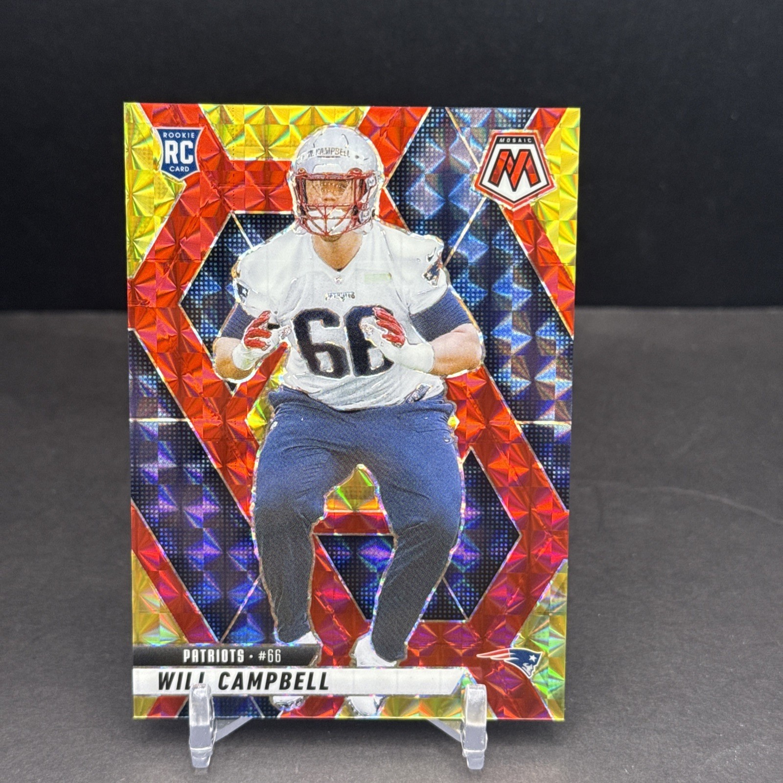 Will Campbell 2025 Mosaic Choice RC #378 Red & Yellow SP 01/89 Patriots DL1