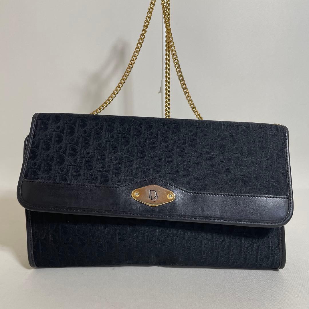 Christian Dior Shoulder Bag Canvas Genuine Leather Black Trotter Authentic thumbnail 2