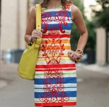 Anthropologie Tabitha Dress Size 0 Multicolor Striped Embroidered Old Money Prep