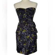 J. Crew Strapless Purple Yellow Tiered Cotton 100% Floral Sz 8 Wedding