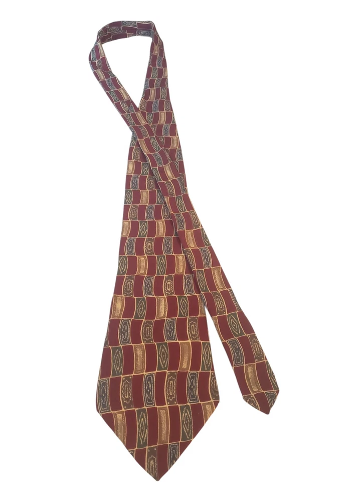 Corbata Karl Lagerfeld Para Hombre Diseñador Lujo Borgoña Tostado Verde Geométrica Foto 3 de 4