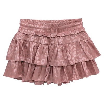 Day + Moon Layered Mini Skirt Pink Metallic Leopard Tiered Lined Skort Size S
