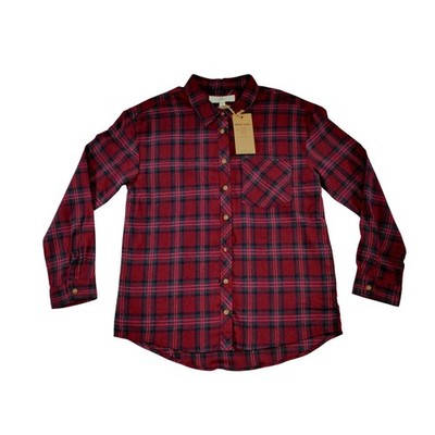 Thread & Supply Womens Plaid Flannel Button Down Shirt Wine Mix Size S
