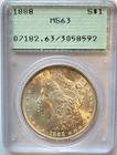 1888-P PCGS MS-63 Old Rattler Green Holder   Brilliant Morgan Silver Dollar #326