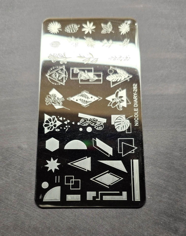 Nicole Diary 282 Placa de Sello de Uñas Líneas Cuadradas Moda Moderna Hojas de Flores Foto 3 de 4