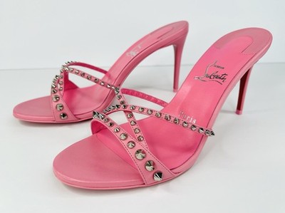 CHRISTIAN LOUBOUTIN Tatoosh 85mm Pink Spikes Heel Mule Sandals
