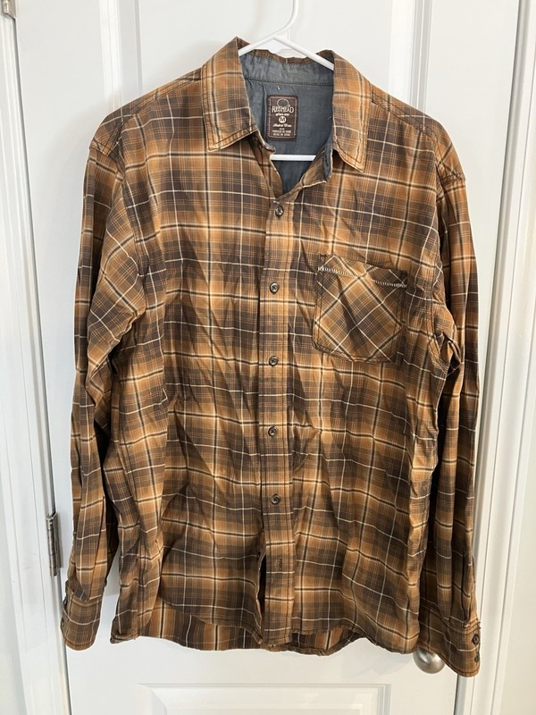 Redhead Shirt Men's Medium Brown Plaid Button Down Long Sleeve 100% Cotton