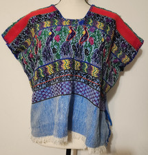 Guatemalan Huipile Peacock Top Hand Woven Embroidered Blouse