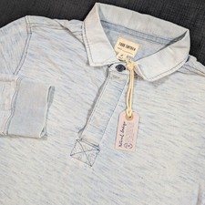 Todd Snyder Rugby Polo Shirt Men Medium White Wash Indigo Light Blue Long Sleeve