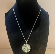 925 Sterling Silver Tree Of Life Abalone Shell Pendant Necklace 17.5  Chain