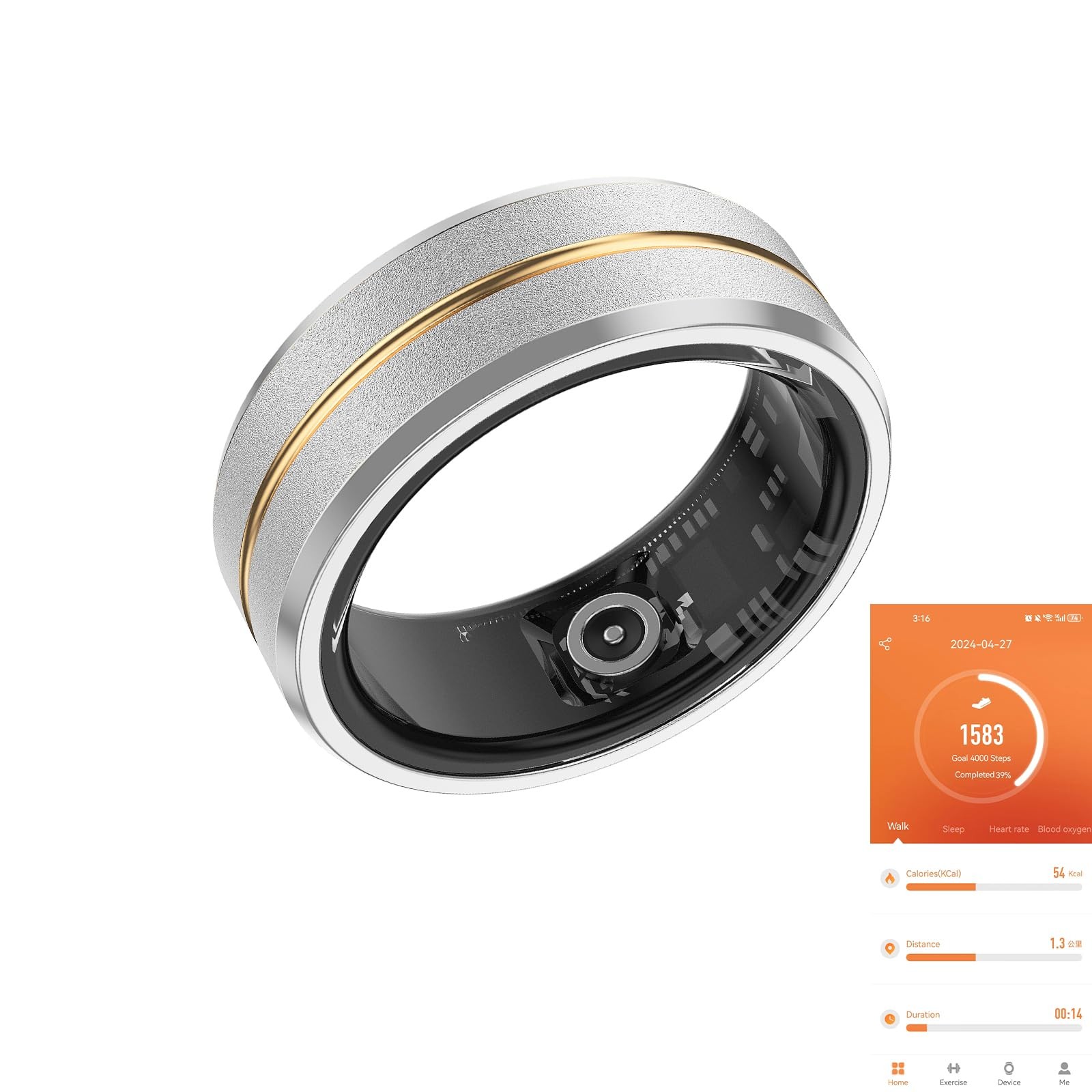 Fitness Smart Ring with Heart Rate Blood Oxygen Step Counter for Walking