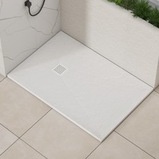 30mm Slimline Square / Rectangle Slate Effect Stone Shower Tray with White Grate