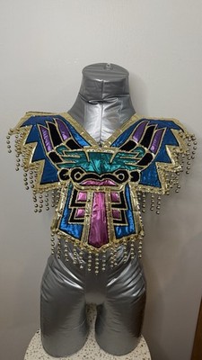 Aztec Danza Pechera Chest Piece Metallic Fringe Mexican Dance Costume Collar