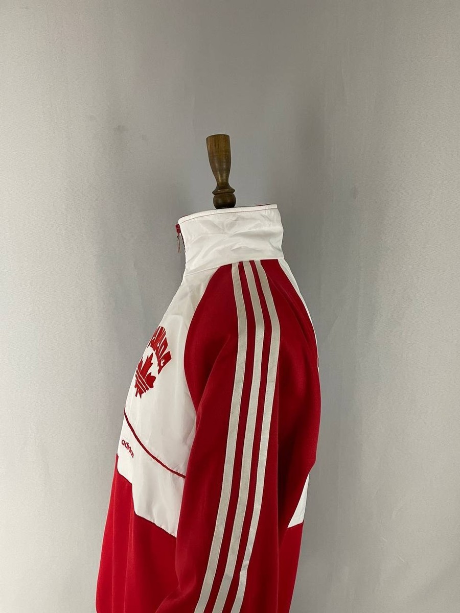 Vintage Adidas Mens Canada Track Jacket Size L White Red Polyester