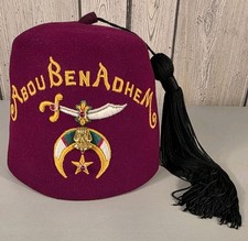 Abou Ben Adhem Shriners Fez Hat Black Tassel Rhinestones Pin Vintage Masonic 