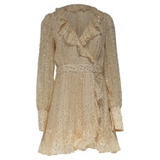 Zimmermann Metallic Frill Wrap Mini Dress In Yellow Silk Women Ecru S