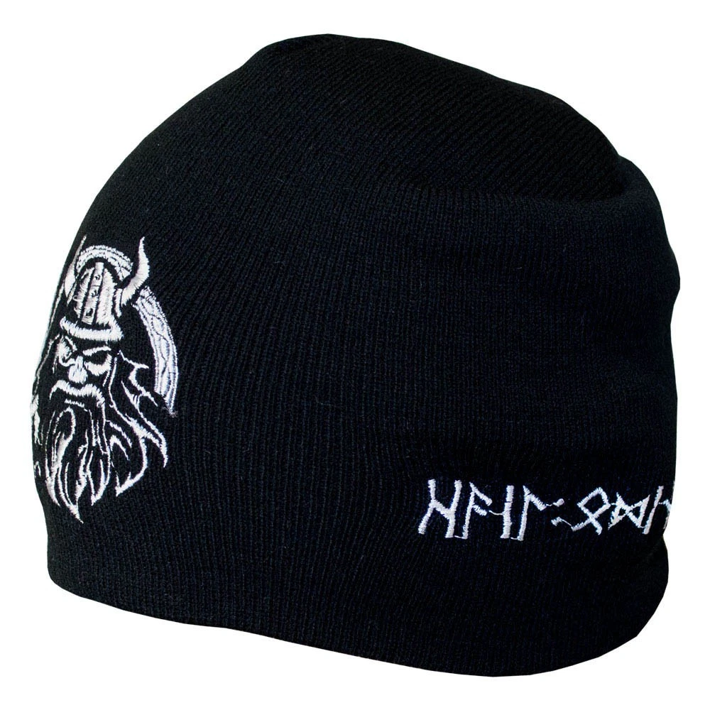 VIKING ODIN Warm black knitted beanie hat for men and women with embroidery