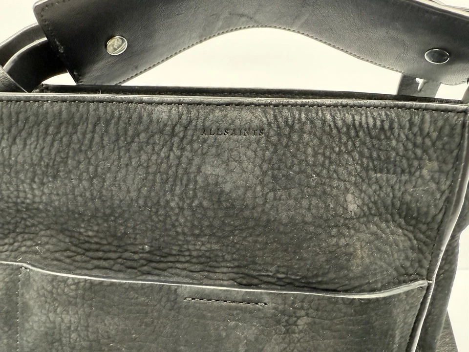 AllSaints Black Leather Crossbody Shoulder Bag Minimalist Bucket Style - Image 3 of 4