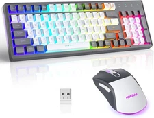 CK98 Wireless Gaming Keyboard and Mouse Combo,Rechargeable RGB GreyWhiteCombo 
