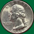 1936 Washington Quarter Silver Brilliant Uncirculated BU Coin #43375