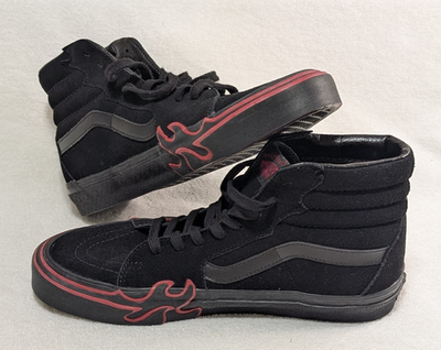 Vans Sk8 Hi Flame, Mens US Size 10.5 Suede Black / Red 