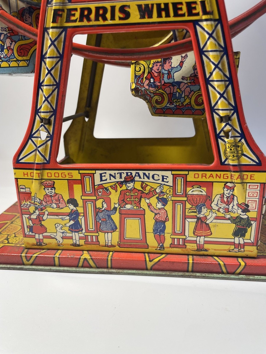 Vintage J Chen Hercules Ferris Wheel Wind Up Toy Clown Face Circus