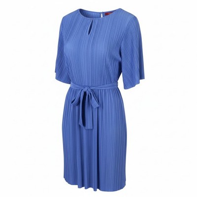 MAX&CO. Women Dress XL Blue Textured Belted Mini Short Sleeve
