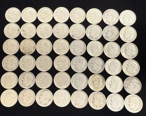 Roosevelt Dime Mixed Dates 90% Silver 48 Coins Lot