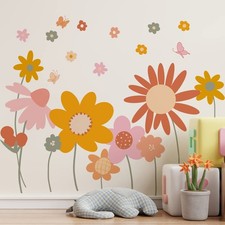 Boho Flower Wall Decals Floral Retro Daisy Wall Art Stickers Garden Window Cl...
