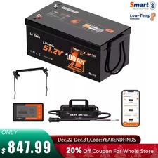 LiTime 48V 100Ah Smart Golf Cart LiFePO4 Lithium Battery Charger Monitor Set