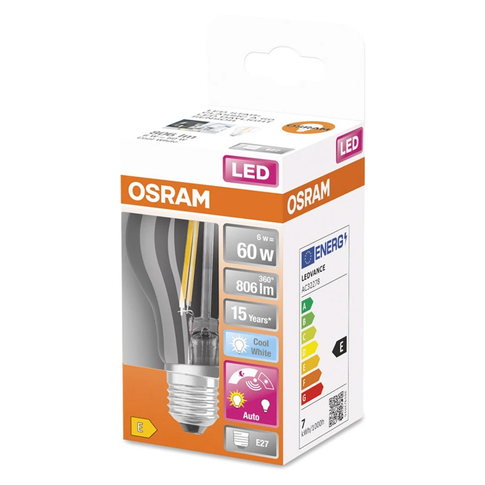 Osram LED Filament Birne A60 6,5W = 60W E27 klar 806lm kaltweiß Tageslichtsensor - Bild 4 von 4
