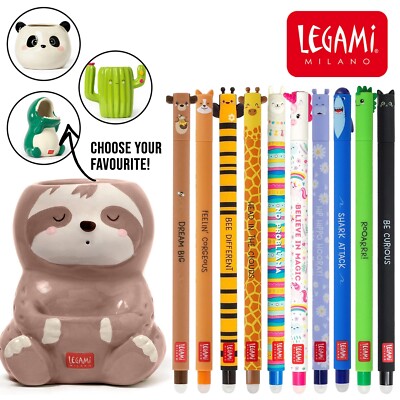 LEGAMI Desk Friends + radierbares Stift-Set - Stiftetopf und 10 Stifte - verschiedene Designs!