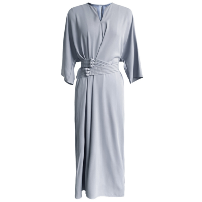 Ladies Tunic Chinese Frog Button Dress Wide Half Sleeve with Belt V-neck Dress