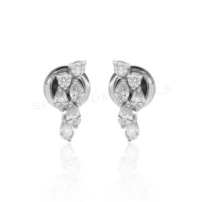 0.60 Ct SI/H Round Pear Diamond Stud Earrings Birthday Gift 18k White Solid Gold