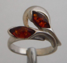Vintage Sterling Silver Baltic AMBER Sculptural MODERNIST Ring size 6.75 NICE