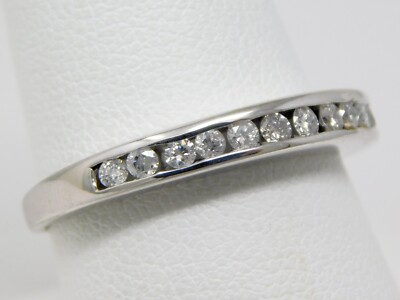 14 kt White Gold 13 Stone Channel Set Diamond Half Band Ring Sz B6641 