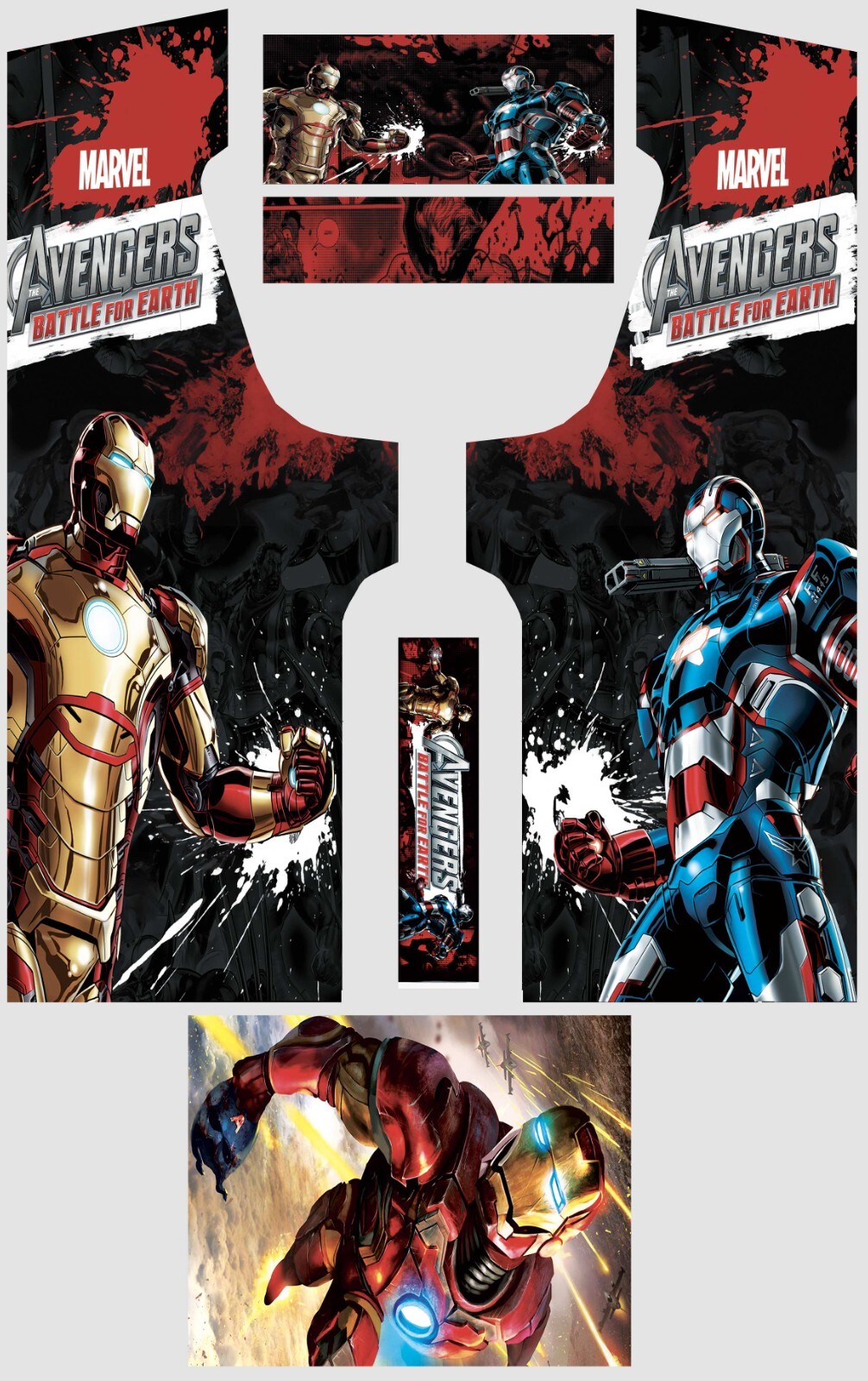 Stickers Avengers pour borne d'arcade installée dans un salon moderne ou une gaming room