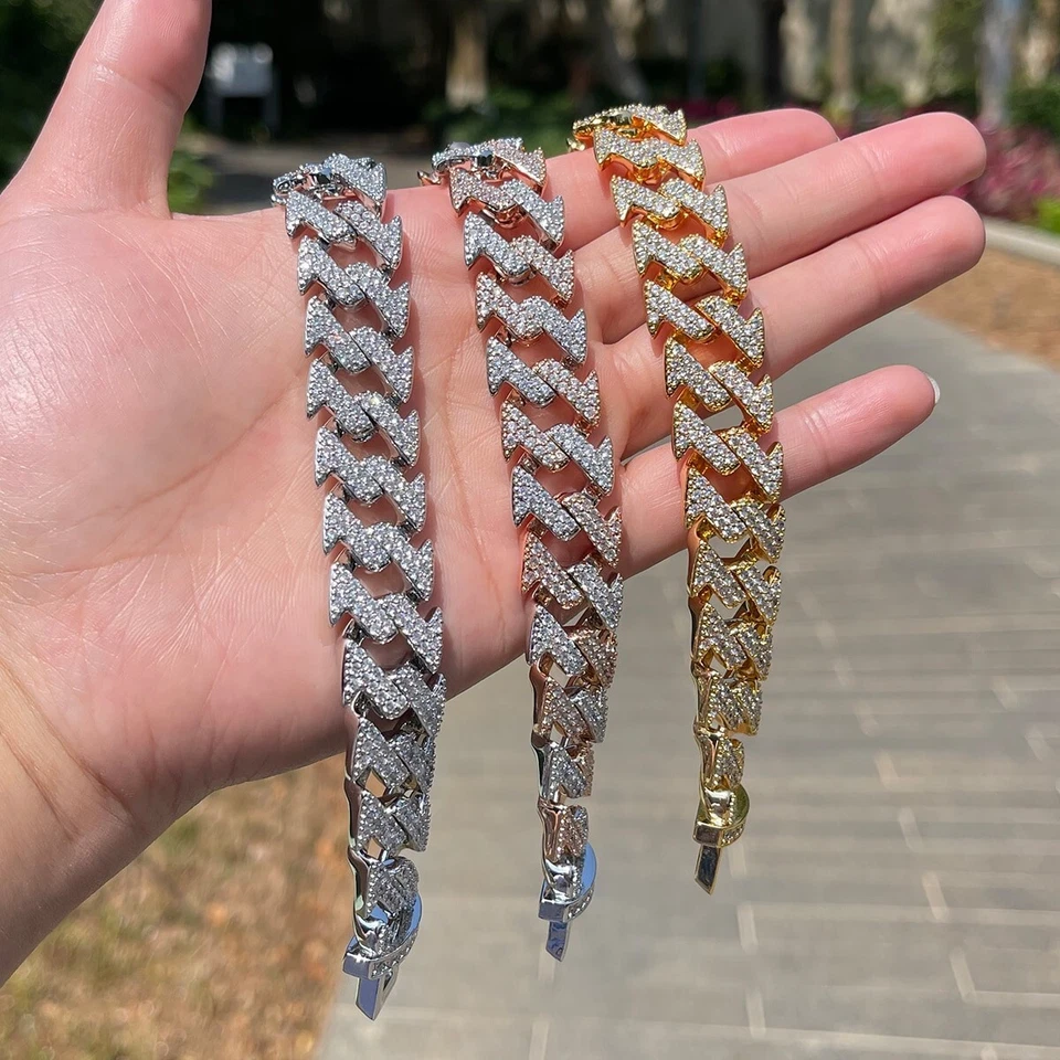 5AAA+ CZ Ice Out Hop Hip  Miami Cuban Link Bracelet 14k Real Gold Plated 7-9Inch - Image 4 of 4