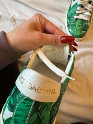 Dolce and Gabbana Banana Leaf Print Floral Majolica Lemon Green
