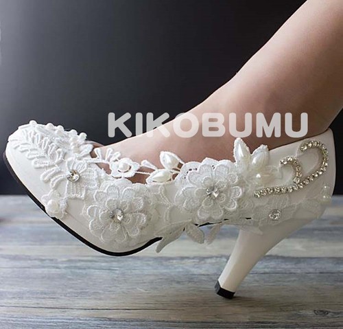 Ivory White Wedding shoes Lace Ladies Prom Bridal Bridesmaid Flat High Low  Heels | eBay