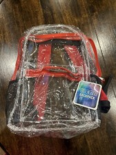 Clear backpack, large, red trim, 16 inch x 5inch x 13 inch, Side  Front Pockets