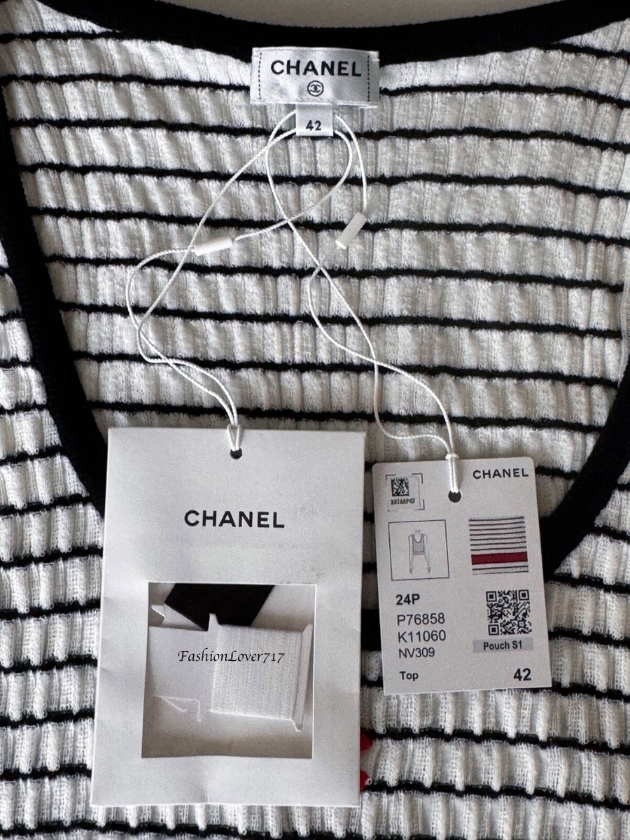 NWT 24P CHANEL WHITE BLACK RED RIB KNIT CC SLEEVELESS TANK TOP
