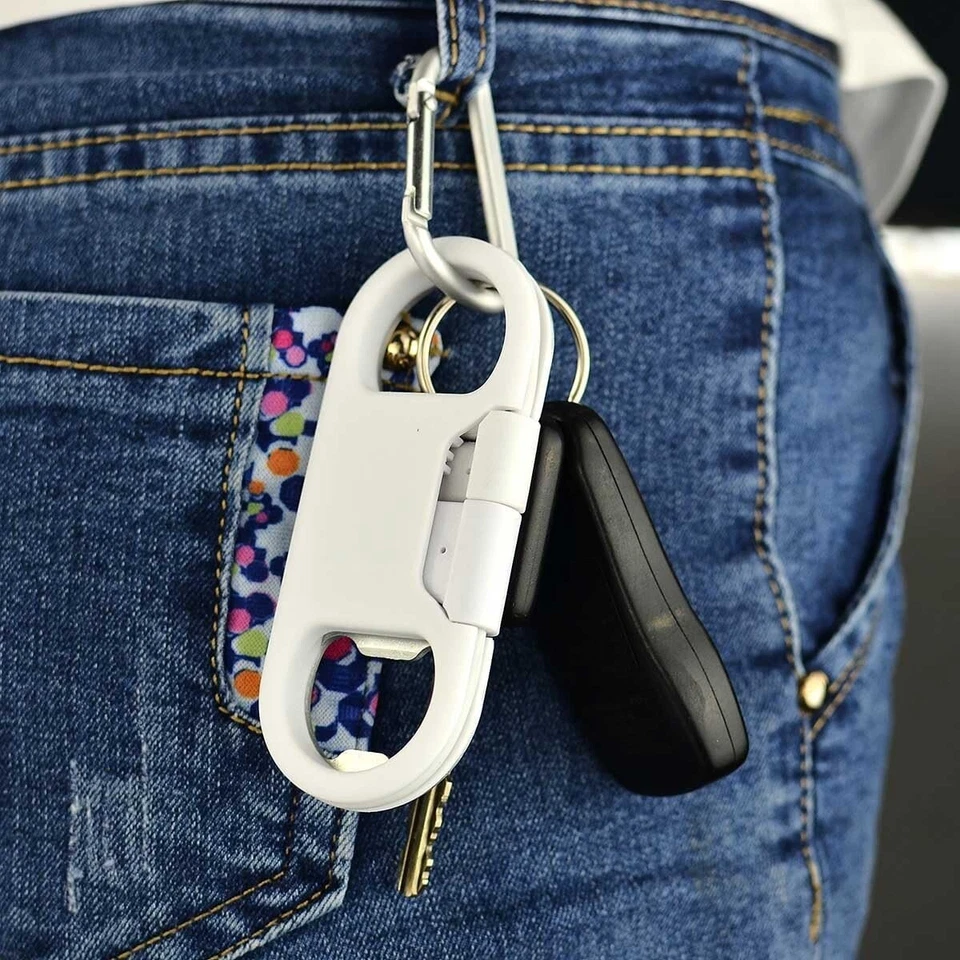 USB Type C Cable Fast Charging + Keychain + Bottle Opener + Aluminum White - Image 3 of 4
