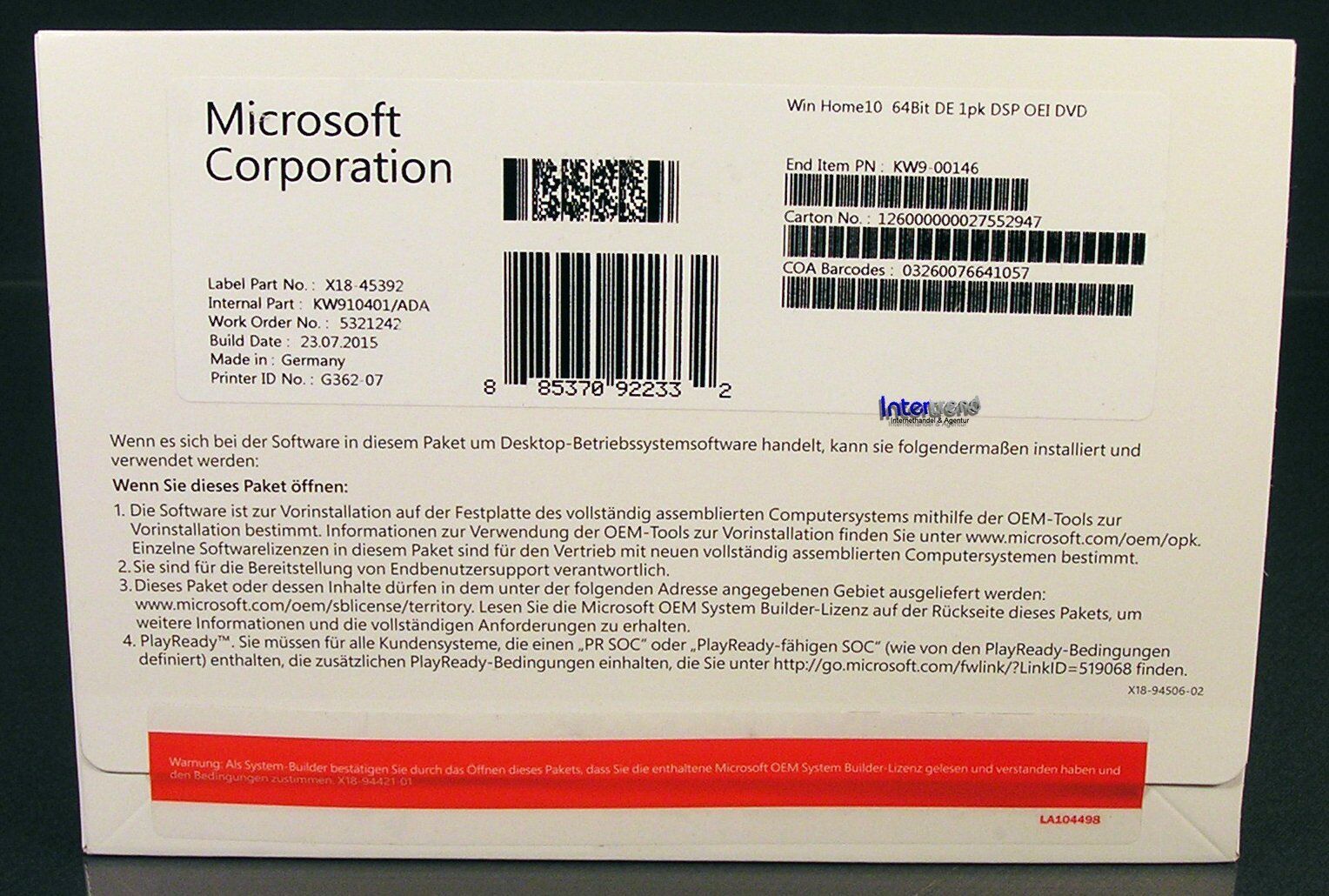 Microsoft Windows 10 Home Vollversion SB 64-Bit Hologramm-DVD Deutsch OVP NEU
