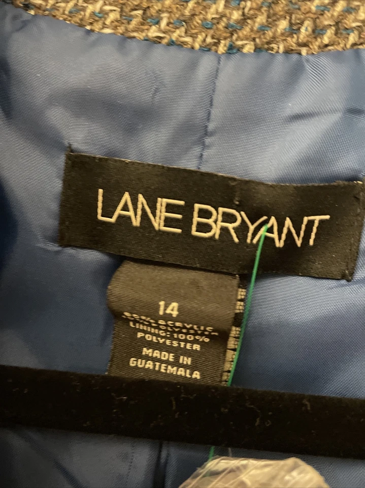 NUEVO CON ETIQUETAS Chaqueta Blazer Lane Bryant Azul Marrón Otoño Tweed Recortada Forrada Manga 3/4 14 Foto 2 de 4